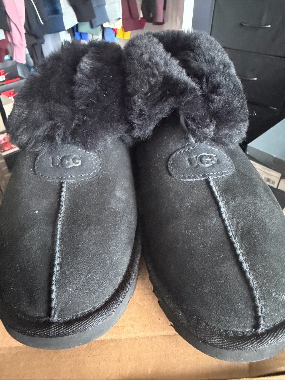 UGG Black Shearling-Lined Slip-On Slippers
